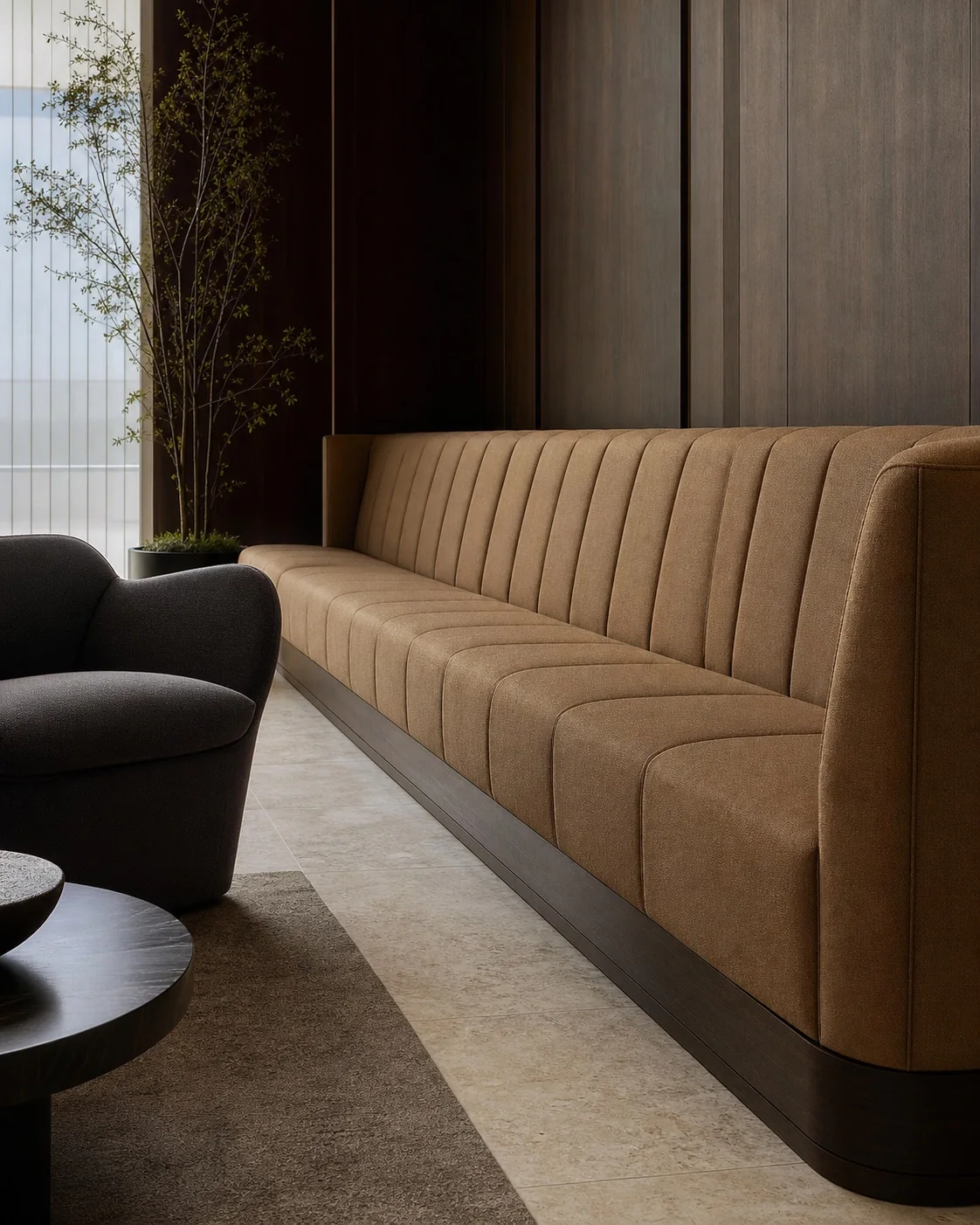 Kurumsal lounge alanında Döşemelik kumaş banket ve koltuk uygulaması