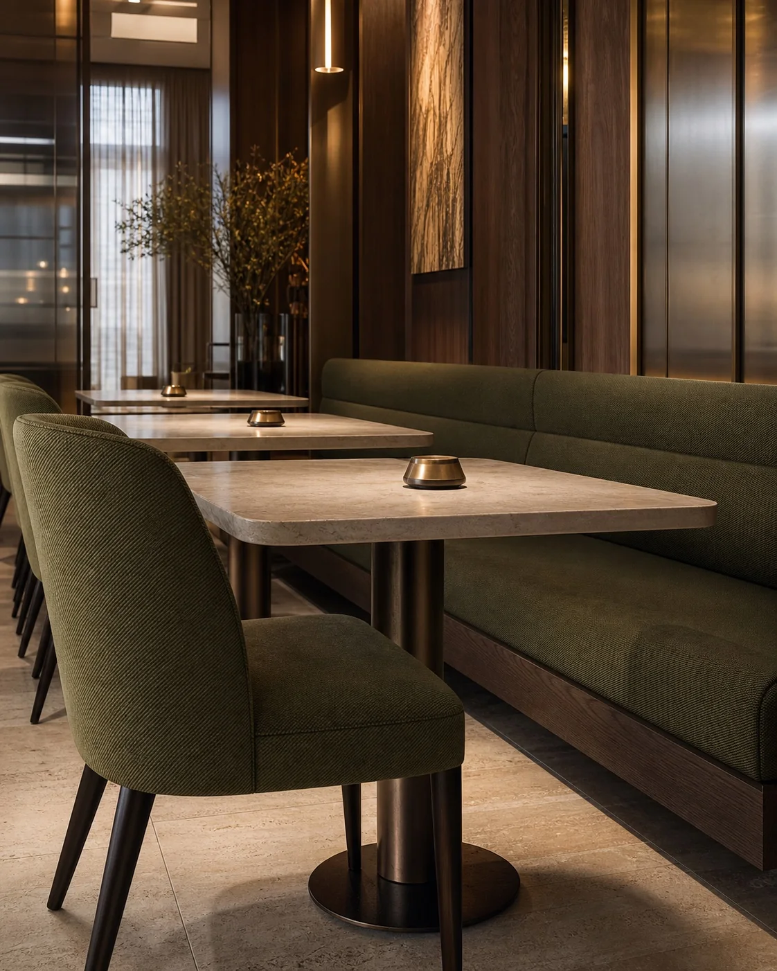 Otel restoranında yeşil Poligabardin döşeme uygulaması